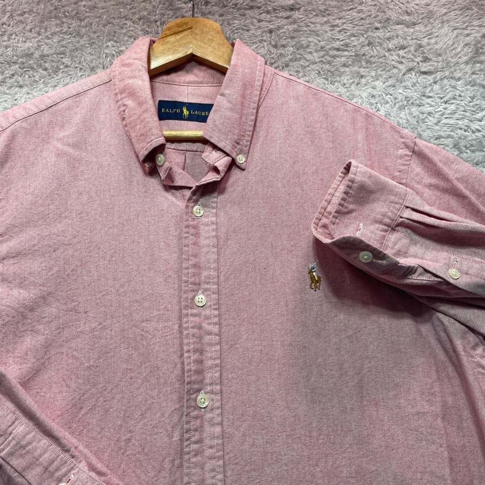 Polo Ralph Lauren Mens Large Red Oxford Button Down Shirt Long Sleeve Pony Logo
